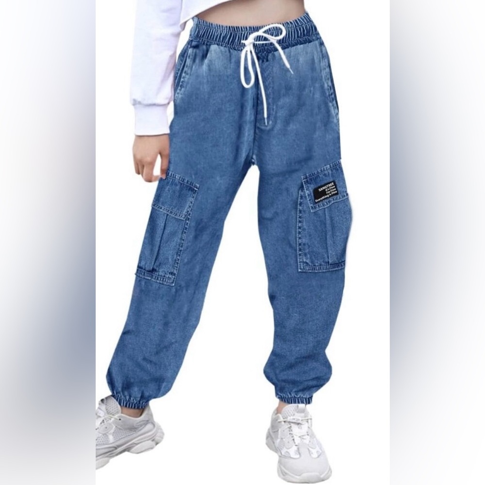 Sangtree Denim Cargo Jogger Pull on Womens  XXL NWT Lightweight denim Drawstring